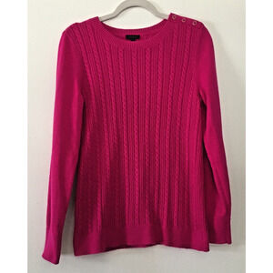 Talbots Fuschia Pink Cable Knit Crewneck Pullover Sweater Decorative Button Sz M